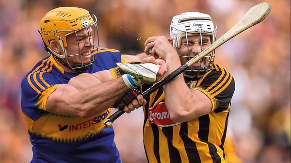 Tiperary's Padraic Maher (L) and Kilkenny's Liam Blanchfield clash in 2016