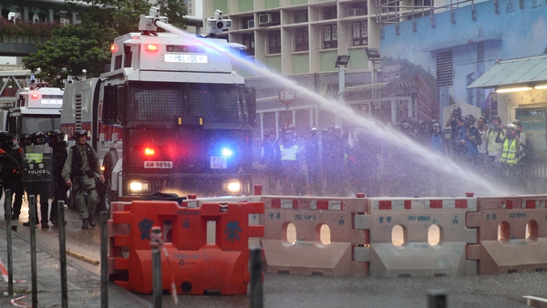 Police warned protesters they would deploy the water cannon jets if they did not leave the area