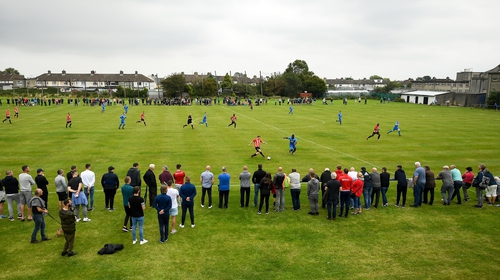 Fans watch on at Pearse Park during Crumlin United's 3-1 victory over Lucan United
