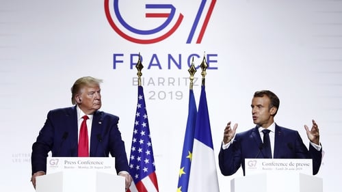 Donald Trump and Emmanuel Macron address a press conference on the closing day of the G7 summit