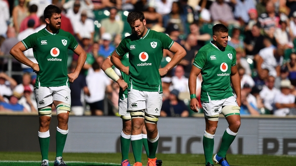 Dejected Ireland players during the bruising defeat to England at Twickenham