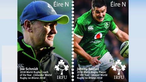The €1 stamps feature the images of Joe Schmidt and Johnny Sexton