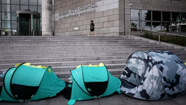 A protest was held to highlight an increase in the number of homeless people using tents