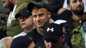The 39-year-old former Celtic player was in the away end at Ibrox