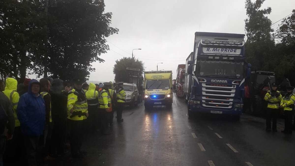 An ambulance arrives at Liffey Meats in Ballyjamesduff