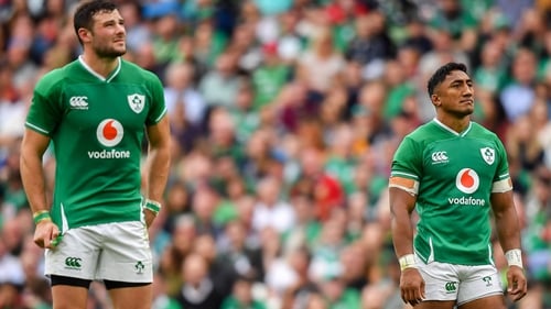 Robbie Henshaw and Bundee Aki in action against Wales