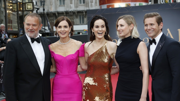 Laura Carmichael, Michelle Dockery and Hugh Bonneville arrive on