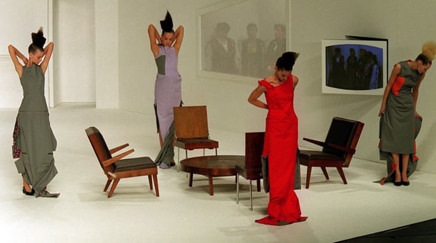 Models wear creations from designer Hussein Chalayan's Autumn/Winter 2000 collection (Peter Jordan/PA)