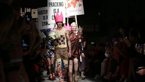 Vivienne Westwood and models on the catwalk during Spring/Summer 2016 show (Yui Mok/PA)