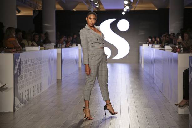 A model wears clothes by Serena Williams during New York's Fashion Week