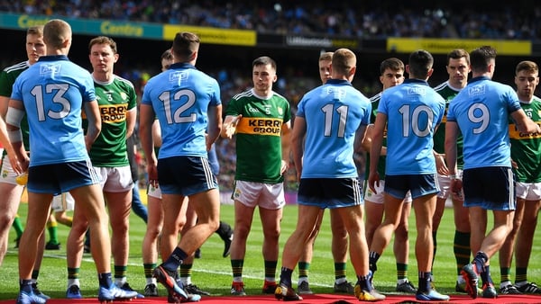 Kerry and Dublin players shake hands prior to the drawn game