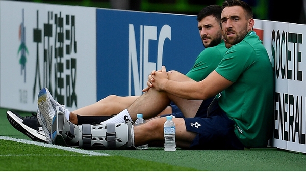 Jack Conan wearing a protective boot before Ireland's defeat to Japan