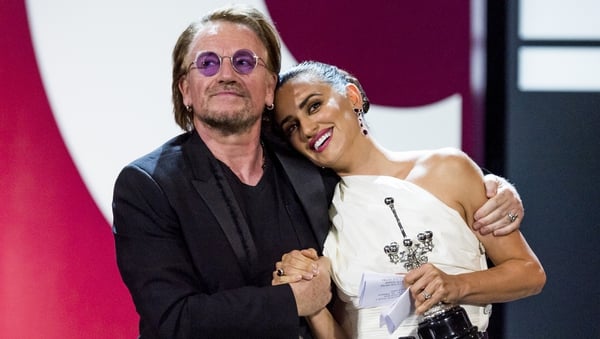 Bono and Penelope Cruz at the San Sebastian International Film Festival on September 27
