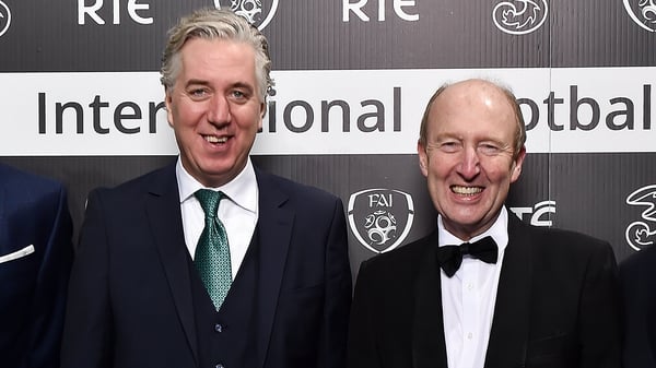Minister Shane Ross (r), seen here with former FAI CEO John Delaney, said he would not be publishing the KOSI audit report