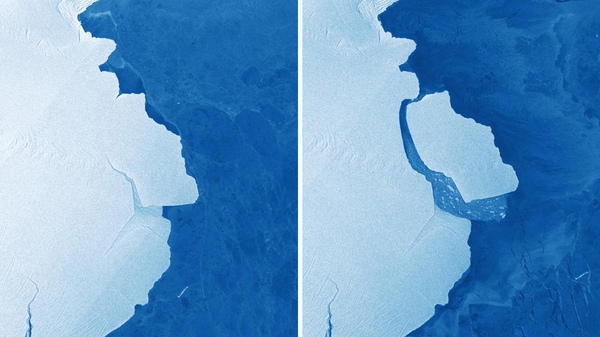 The iceberg pictured on 20 September (L) and 25 September (R)