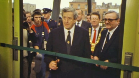 Garret FitzGerald Officially Launches Dart Rail Service (1984)