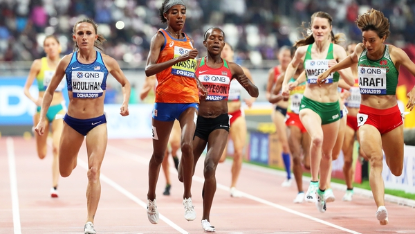 Ciara Mageean chases home the impressive Sifan Hassan in Doha