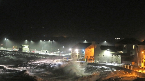 The swell from Storm Lorenzo washing over the wall in Lahinch