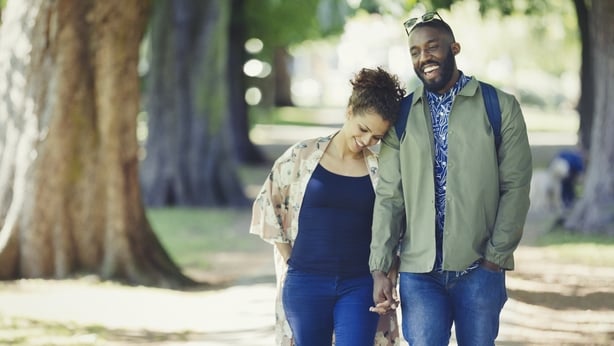 couple walking in park