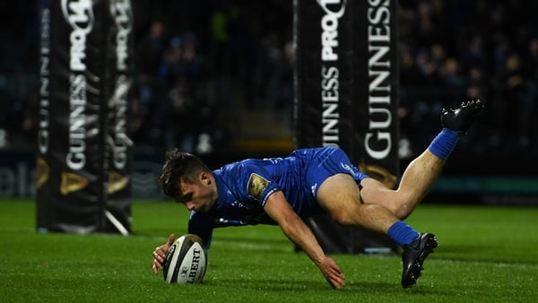 Rowan Osborne scores a try on his Leinster debut