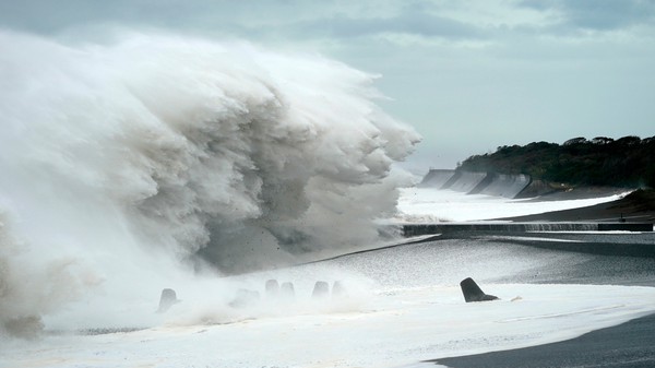 Surging waves generated by typhoon Hagibis hit the seashore in Mihama, Mie Prefecture, in Japan today