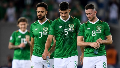 Republic of Ireland players, from left, Derrick Williams, John Egan and Alan Browne