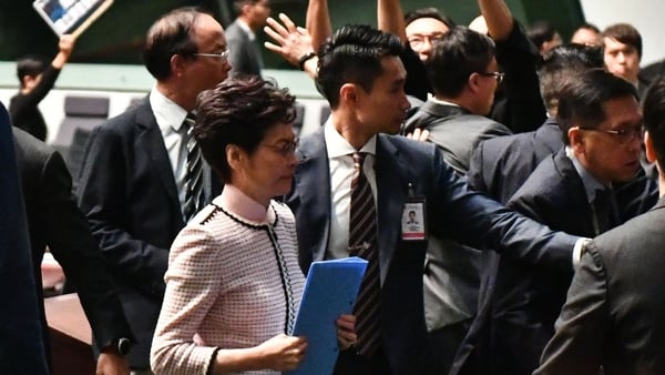 Carrie Lam leaves the chamber for the second time while trying to give her annual policy address