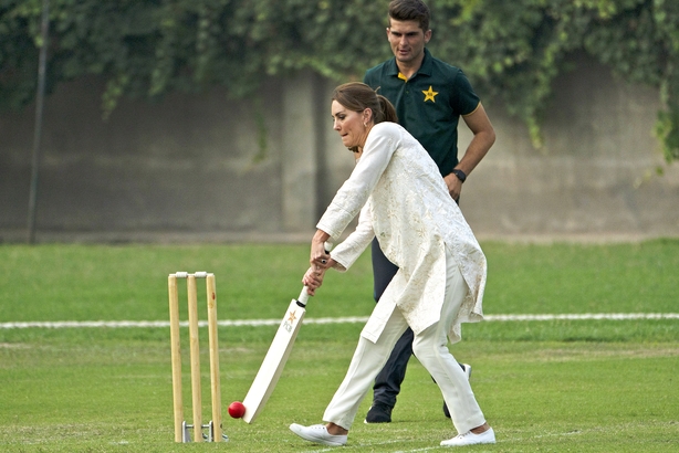 The Duchess of Cambridge goes out to bat (Owen Humphreys/PA)