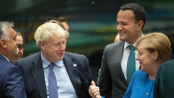 Boris Johnson, Leo Varadkar and Angela Merkel at the European Summit
