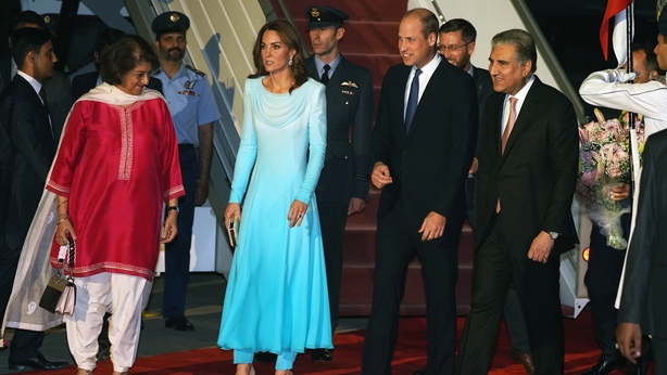 The Duke and Duchess of Cambridge arrive at the Pakistani Air Force Base