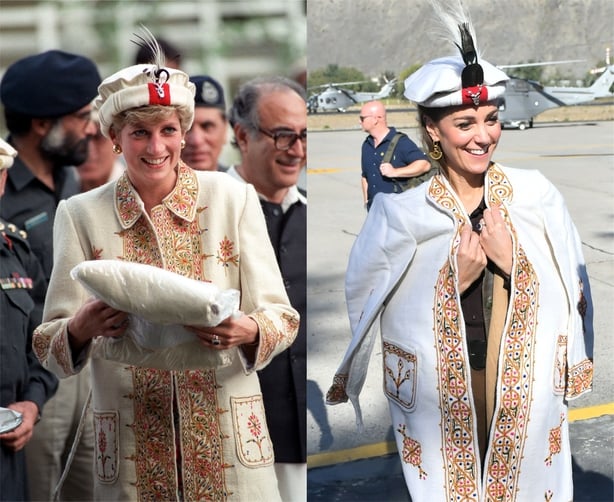  Diana wears a traditional hat and jacket in 1991 and Kate does the same in 2019 (Martin Keene/Sam Hussein/PA)