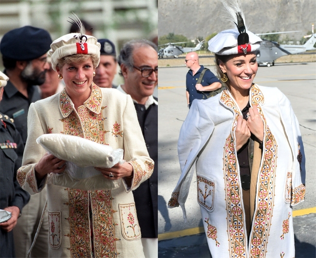 Diana wears a traditional hat and jacket in 1991 and Kate does the same in 2019 (Martin Keene/Sam Hussein/PA)