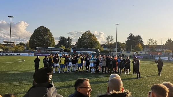 Haringey Borough and Yeovil Town players walked off the pitch at Coles Park together. Pic: @Joe_Husson