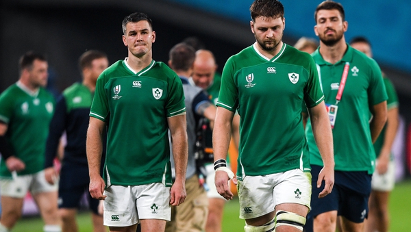 Jonathan Sexton (L) and Iain Henderson after Ireland's defeat to New Zealand