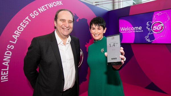 Eir owner Xavier Niel and Eir CEO Carolan Lennon at the launch of the company's 5G network