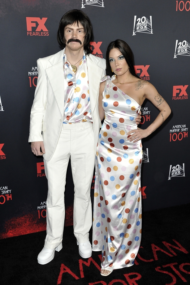 Evan Peters, left, and Halsey attend the 100 Episodes of "American Horror Story" Celebration at Hollywood Forever Cemetery