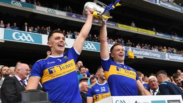 Brothers and All-Stars Ronan (L) and Padraic Maher lift the Liam MacCarthy Cup