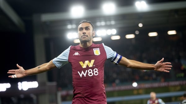 Ahmed Elmohamady celebrates his goal at Villa Park