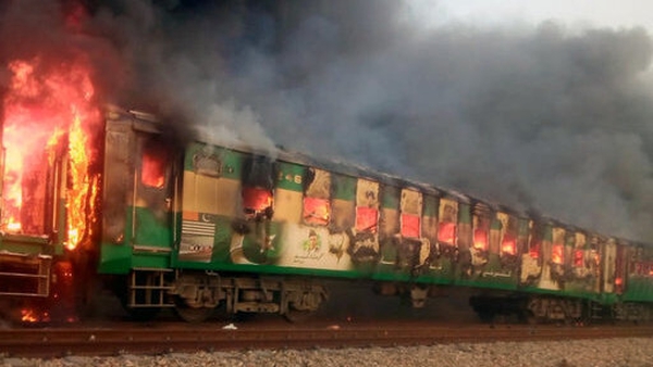 Television footage showed flames pouring out of the carriages