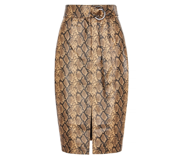 Very High Waist Buckle PU Midi Skirt, £40