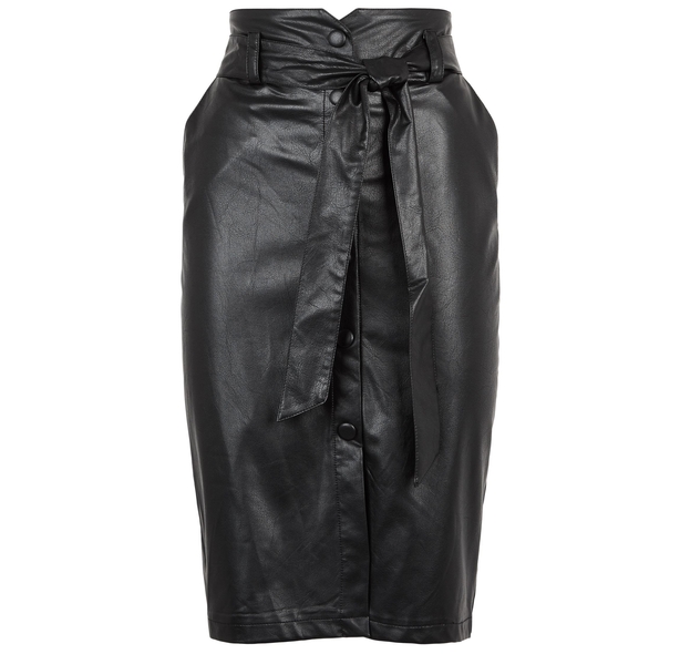 New Look Black Leather-Look High Waist Pencil Skirt