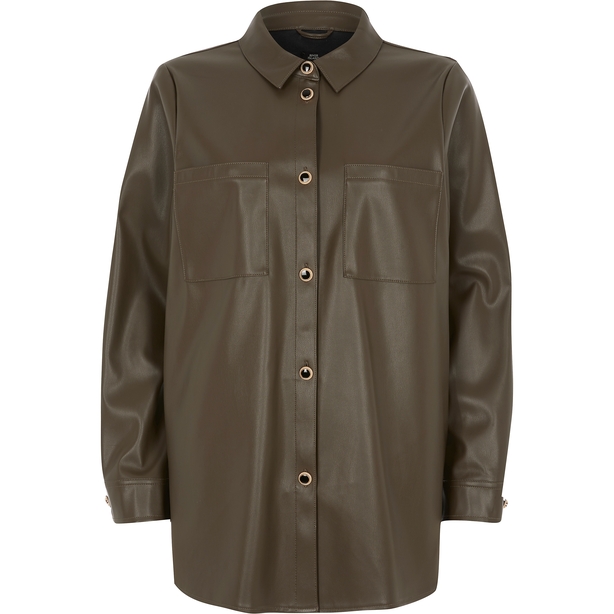 River Island Khaki Faux Leather Jacket