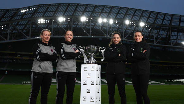 Wexford Youths' Nicola Sinnott and Kylie Murphy, and Peamount United's Louise Corrigan and Aine O'Gorman will all be desperate to get their hands on the FAI Women's Cup on Sunday