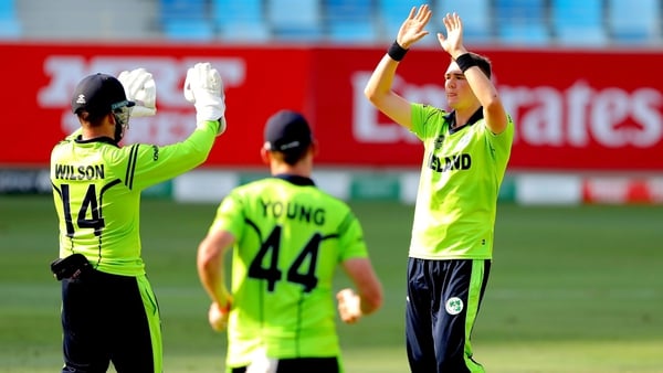 Gareth Delany celebrates his wicket