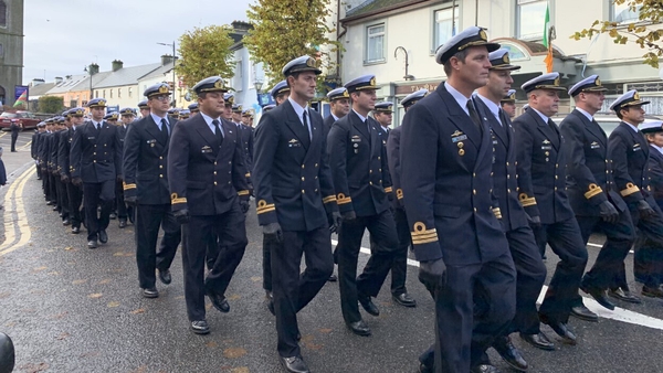Argentinian officers parading to a bust of Admiral William Brown in Foxford