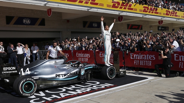 Lewis Hamilton celebrates in Austin