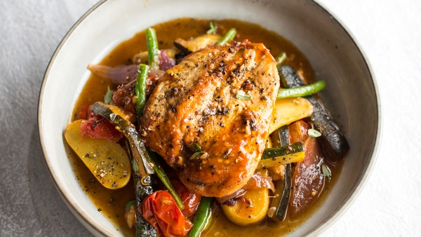 Step into summer with this veggie-packed, light chicken casserole.