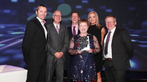 Dr Ciaran Seoighe, Deputy Director General Science Foundation Ireland with Atlantic Therapeutics' Richard Allen, Danny Forde, Dr Ruth Maher, Christina Walsh and Brendan McCormack at the awards