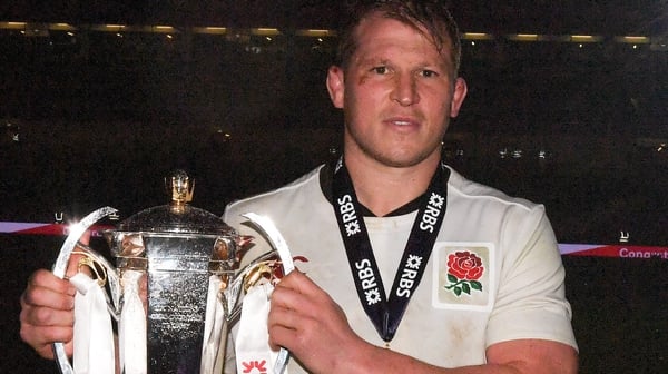 Dylan Hartley picking up the Six Nations trophy in Dublin in 2017