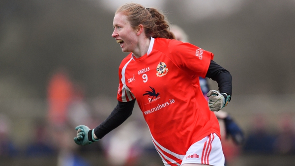 Louise Ward celebrates her second, and Kilkerrin/Clonberne's fifth goal in the ladies All-Ireland club semi-final